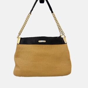 Eric Javits Black and Tan Shoulder Bag with Gold Chain